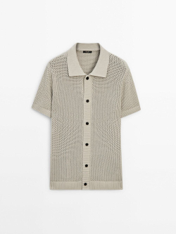 Massimo Dutti Кардиган с ажурным и пуговицами, бежевый