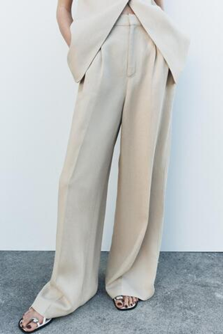 ZARA БРЮКИ С ЗАЩИПАМИ — ZW COLLECTION, РЫЖЕВАТО-КОРИЧНЕВЫЙ