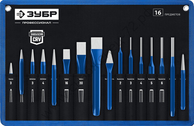 ЗУБР 16 предметов, Набор шестигранных зубил и кернеров в чехле, Профессионал (21070-H16)