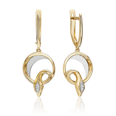 Серьги «Змеи. Безграничность возможностей» с английским замком из лимонного и белого золота c бриллиантами 02-4817-00-101-1121