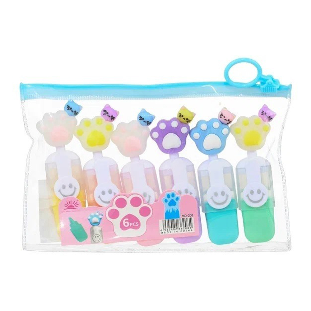 Маркер текстовыделитель Basir, серия "Лапки", пастельные цвета, 6 шт, с фигуркой на корпусе