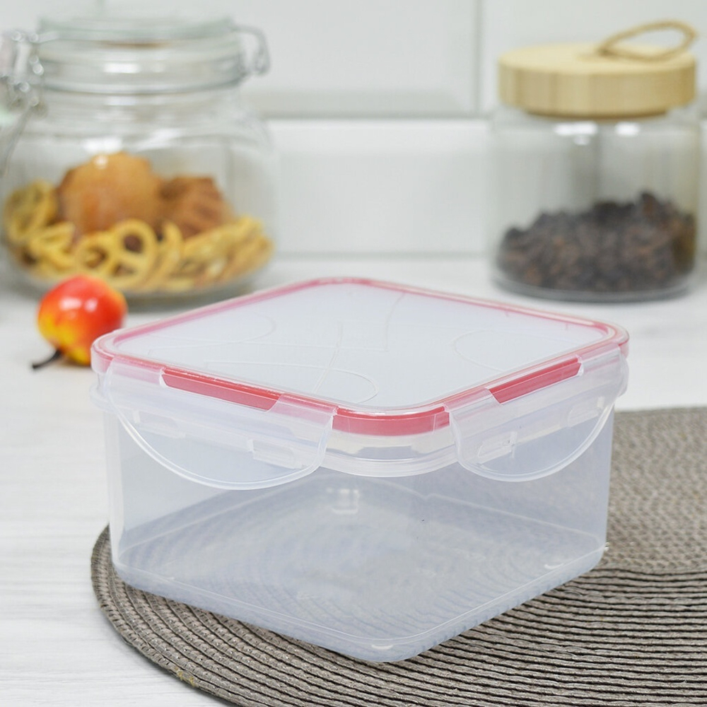 Контейнер для продуктов 0,7л квадратный с защелками "Modena" (бесцветный)