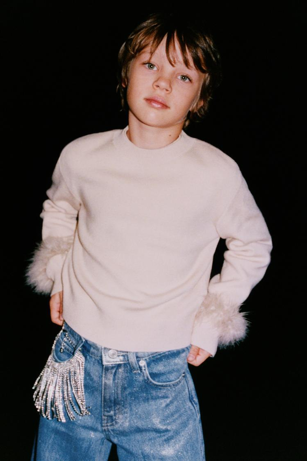 ZARA ВЯЗАНЫЙ ДЖЕМПЕР С ПЕРЬЯМИ, РОЗОВЫЙ