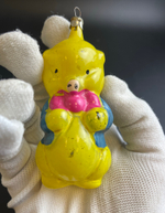 Ёлочная игрушка Поросёнок Фунтик с бантиком, стекло, сказка, подвесная, винтаж СССР 1960-1980 гг