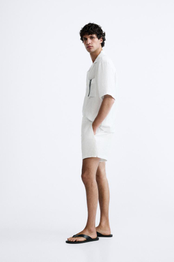 ZARA ШОРТЫ ИЗ 100% ЛЬНА, ЖЕЛТОВАТО-БЕЛЫЙ