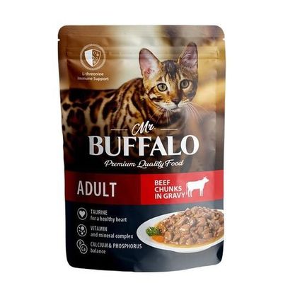 Влажный корм для кошек Mr.Buffalo ADULT с говядиной в соусе, Пауч 85 г
