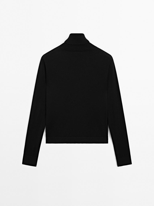 Massimo Dutti Свитер из смесовой шерсти с высоким воротником, черный