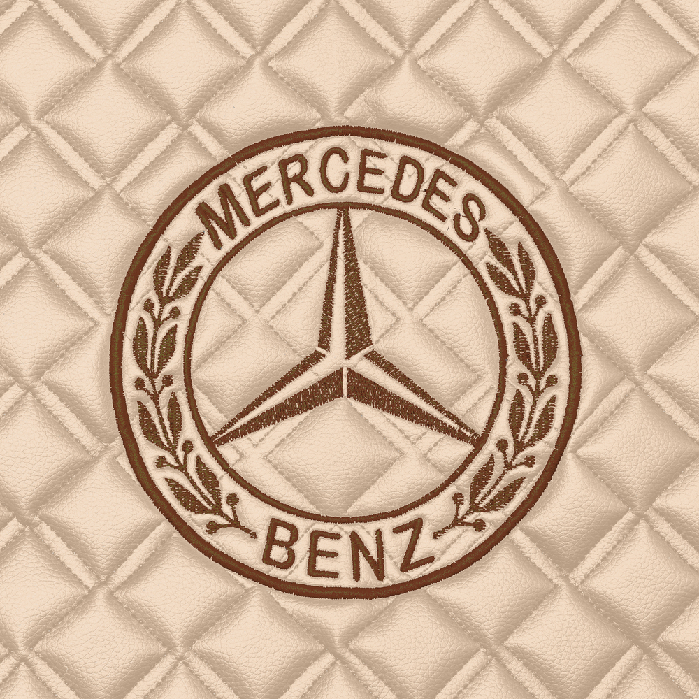 Ковры MERCEDES Actros с 2022 года (Китаец) ровный пол (экокожа, бежевый, бежевый кант, коричневая вышивка)