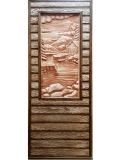 Дверь глухая состаренная с 3D панно "Лодка" 1100х400