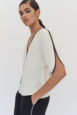 ZARA ТОП С КОНТРАСТНОЙ ОТДЕЛКОЙ, ЭКРЮ