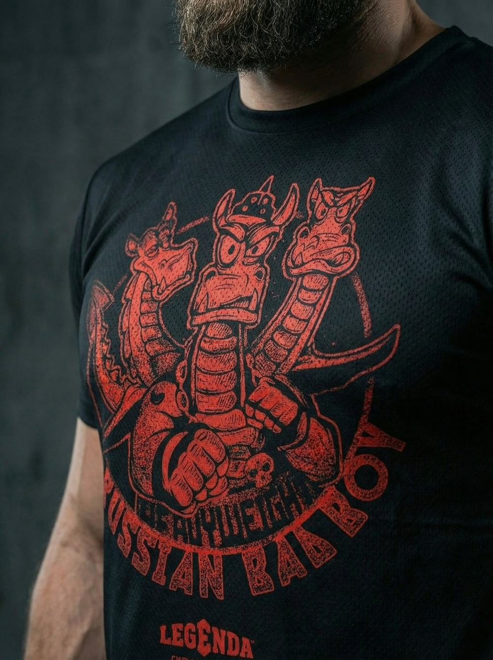 Футболка тренировочная мужская черная LEGENDA Горыныч красный