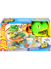 Игровой набор Хот Вилс Ти-Рекс Пылающая битва JBM73 Hot Wheels City T-Rex Blaze Battle Playset трек с динозавром 1:64 4+