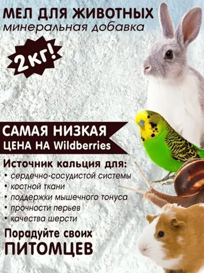 Мел для животных, пищевой, для еды 2кг.