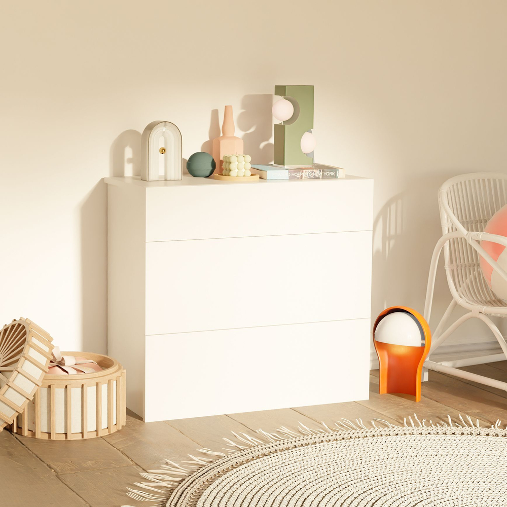 Комод Оланд без ручек белый 3 ящика для вещей и одежды с органайзерами для ящиков