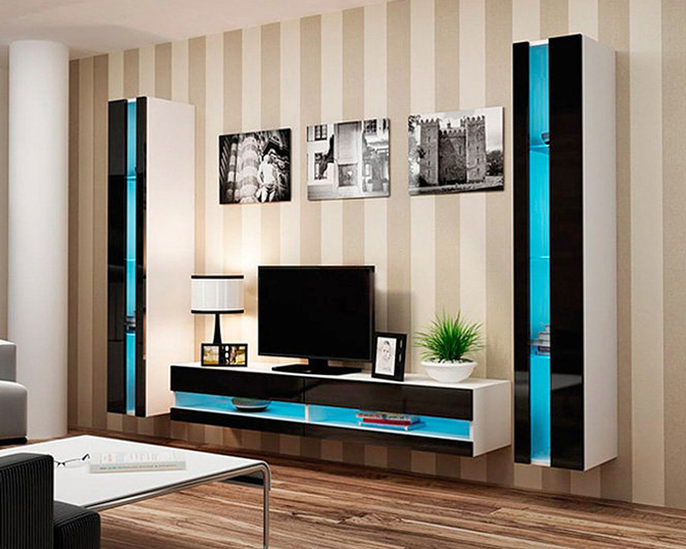 Гостиная Виго нью 3 МДФ (черная) / Белый Фасадный 0101 260*42*180 см, Черный, Белый Фасадный   Фиеста