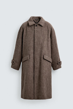 ZARA ПАЛЬТО ИЗ ИСКУССТВЕННОГО МЕХА СО СМЕСОВОЙ ШЕРСТЬЮ, ПЕСОЧНЫЙ МЕЛАНЖ