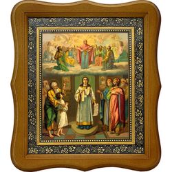 Праздник Покров Пресвятой Богородицы. Копия старинной иконы на холсте.