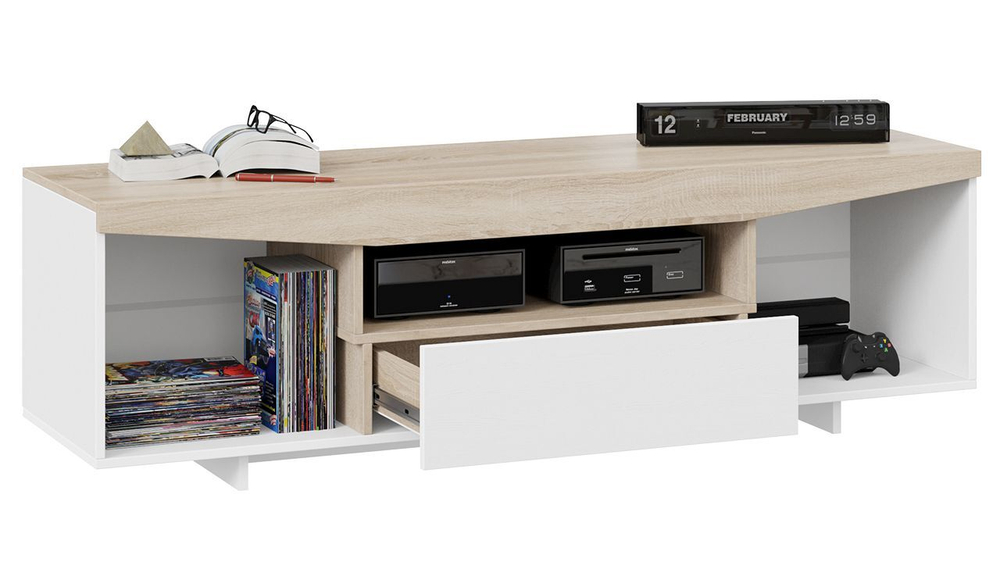 Тумба под телевизор напольная Белый Ясень/Дуб Сонома 160х45х48 см