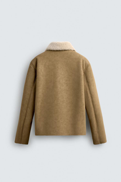 ZARA ДУБЛЕНКА ИЗ ИСКУССТВЕННОЙ КОЖИ, СВЕТЛО-БЕЖЕВЫЙ