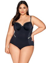 Совместный купальник с лифом на косточках и серебристой отделкой (Размер: 80D) (Цвет: черный)