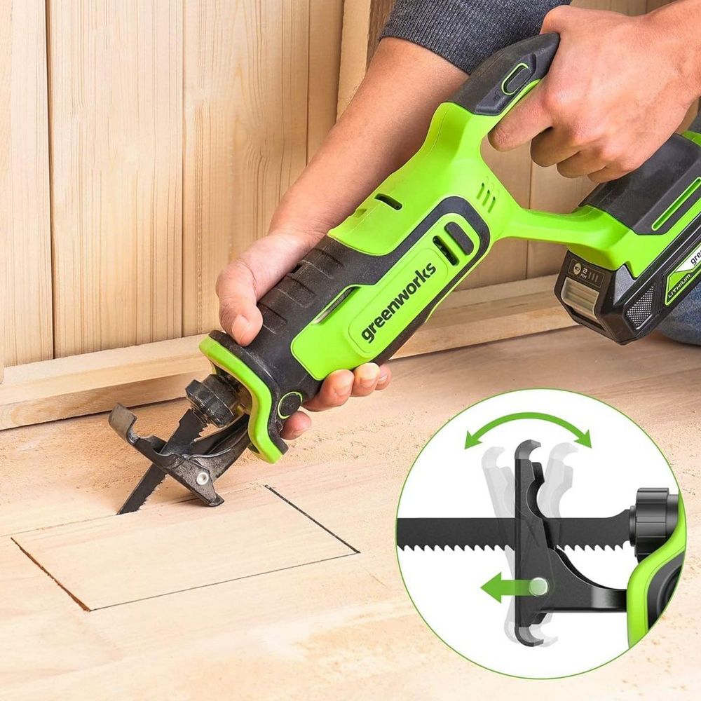 Пила сабельная акк. Greenworks GPT-BLRS-1, 24V, б/щет, 0-3000/мин, рез 115 мм дер.,1х2Ач,ЗУ,кор (1200607CUA)