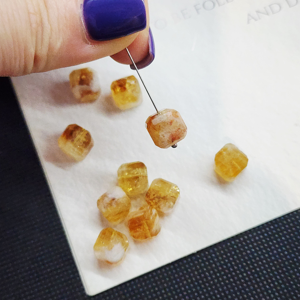 Цитрин, бусина кубик 10мм, огранка, штучно