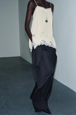 ZARA БРЮКИ С ЗАЩИПАМИ В ПОЛОСКУ — ZW COLLECTION, МОРСКОЙ СИНИЙ