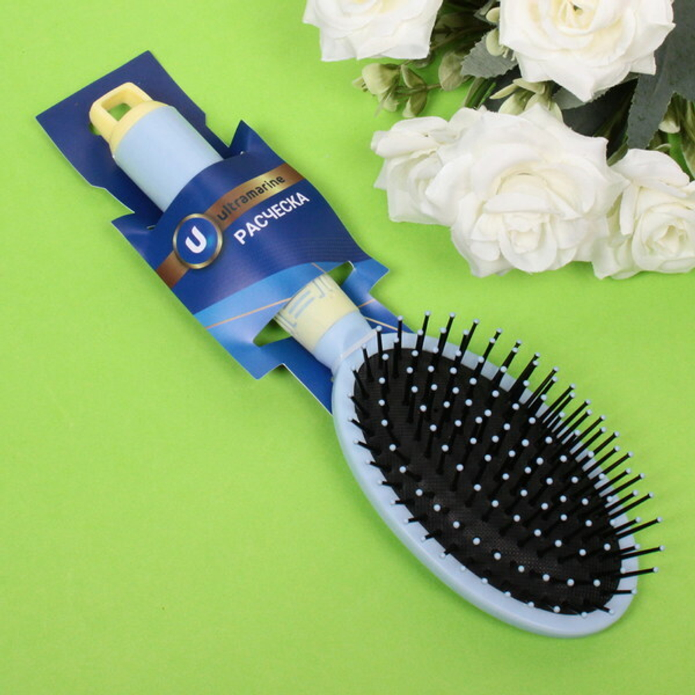 Расческа массажная «Marlene», овальная, цвет голубая лазурь, 7*24 см (блистер Ultramarine)