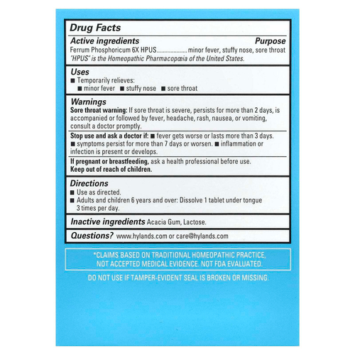 Hyland's Naturals, Cell Salt # 4, Ferrum Phos 6X, 100 быстрорастворимых одиночных таблеток