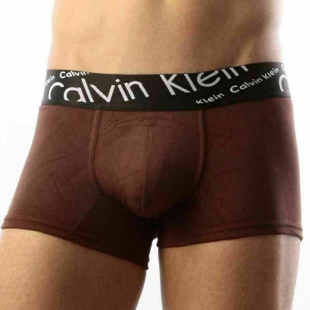 Мужские трусы хипсы коричневые с черной косой резинкой Calvin Klein Black Waistband Italics Boxer Brown