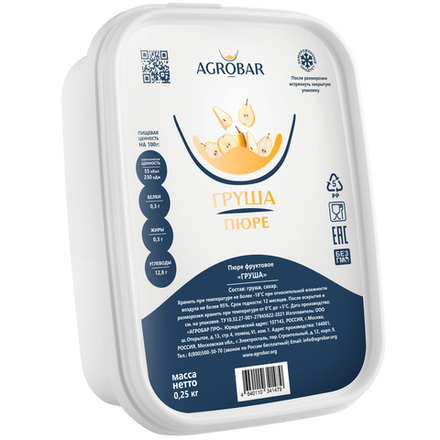 Пюре Груша, замороженное, Agrobar 250 г