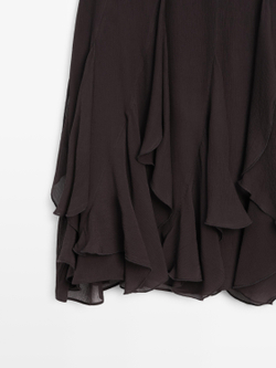 Massimo Dutti Асимметричная юбка с оборками, коричневый