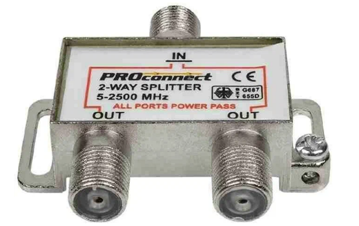 Разветвитель антенный на 2ТВ под F разъем спутниковый 5-2500 МГц c пропусканием питания