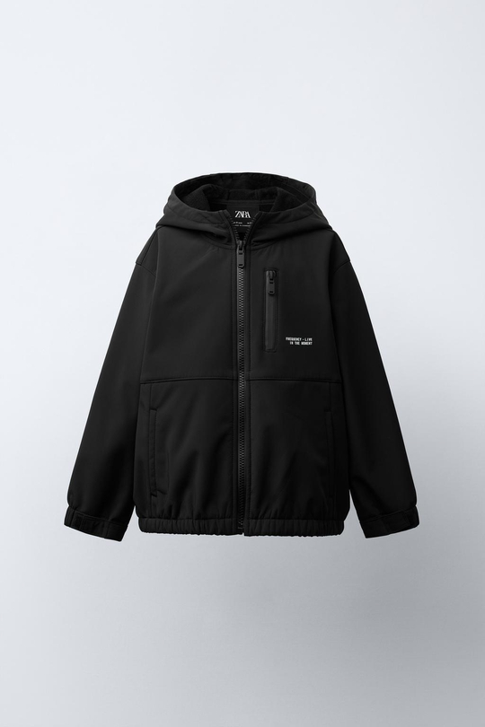 ZARA КУРТКА С КАПЮШОНОМ И ПОДКЛАДКОЙ, ЧЕРНЫЙ