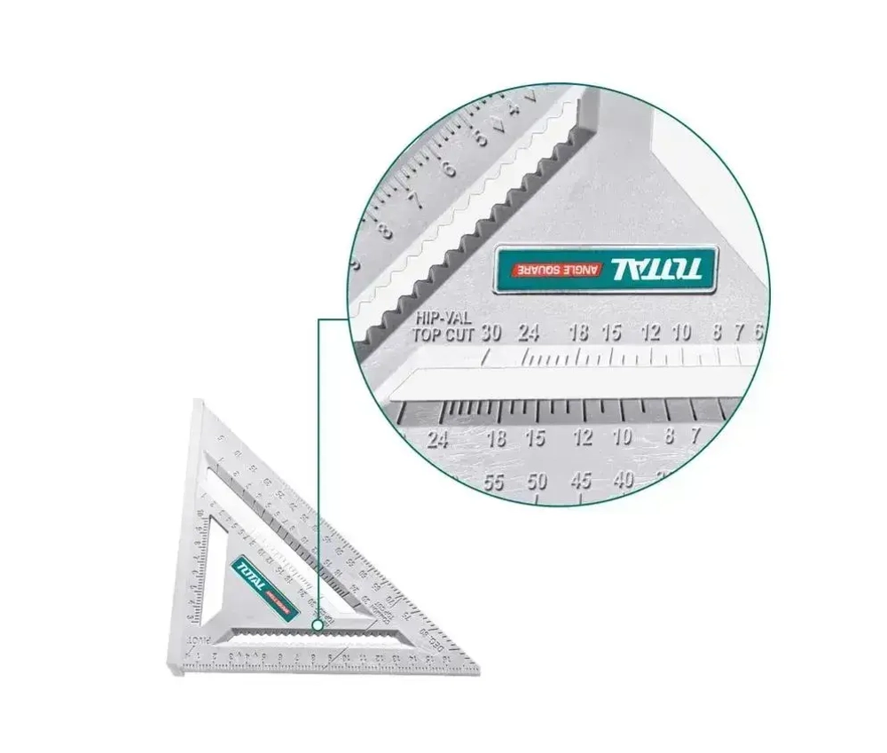 Угольник строительный. TOTAL Линейка угольник 180мм х 250мм, Пластик.