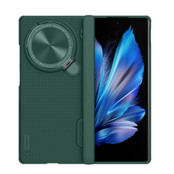 Чехол зеленого цвета (Dark Green) от Nillkin с откидной защитной крышкой для камеры на Vivo X Fold 3, серия Super Frosted Shield Prop
