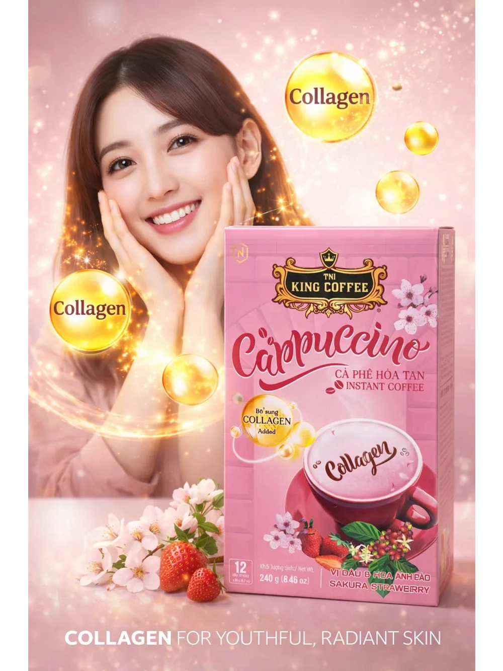 Кофе растворимый вьетнамский со вкусом сакура-клубника, 240г