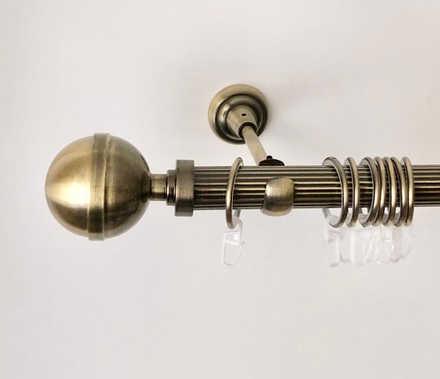 Карниз кованый рифленый Шар люкс d25 мм однорядный, цвет антик