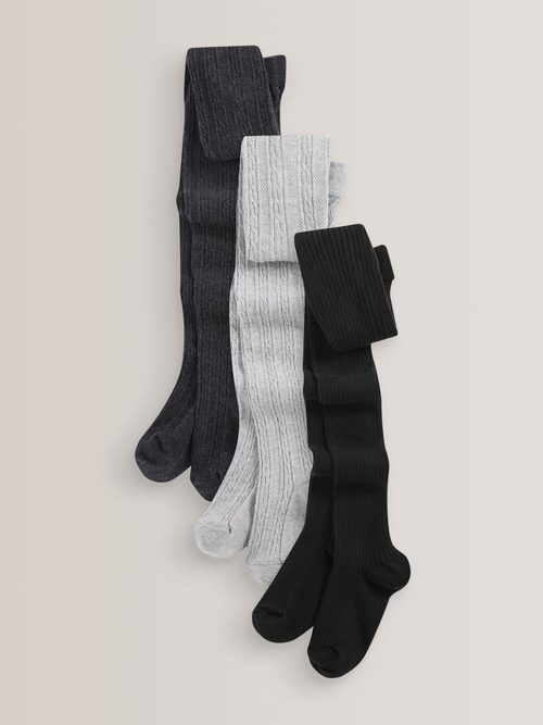 Колготки хлопковые для девочки Next T63-596, 3 шт., Серый, Черный