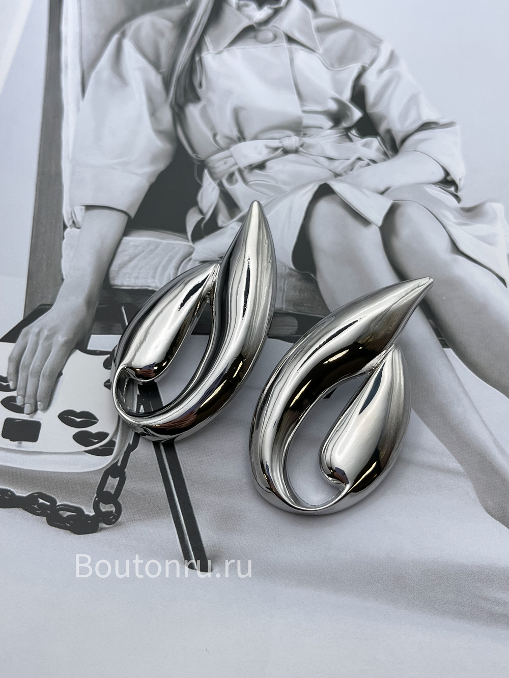 Серьги массивные серебристые "Факел"