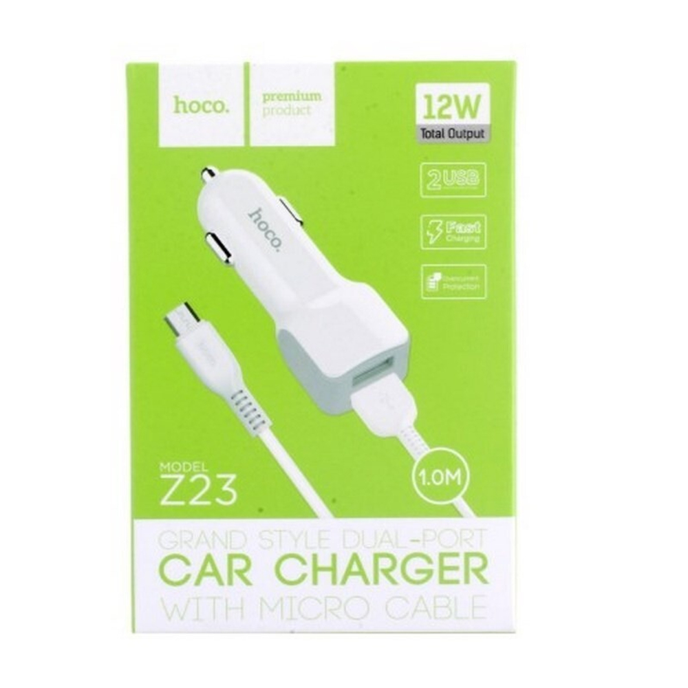 Автомобильный адаптер питания HOCO Z23 2USB 2.4A + кабель Micro (белый)