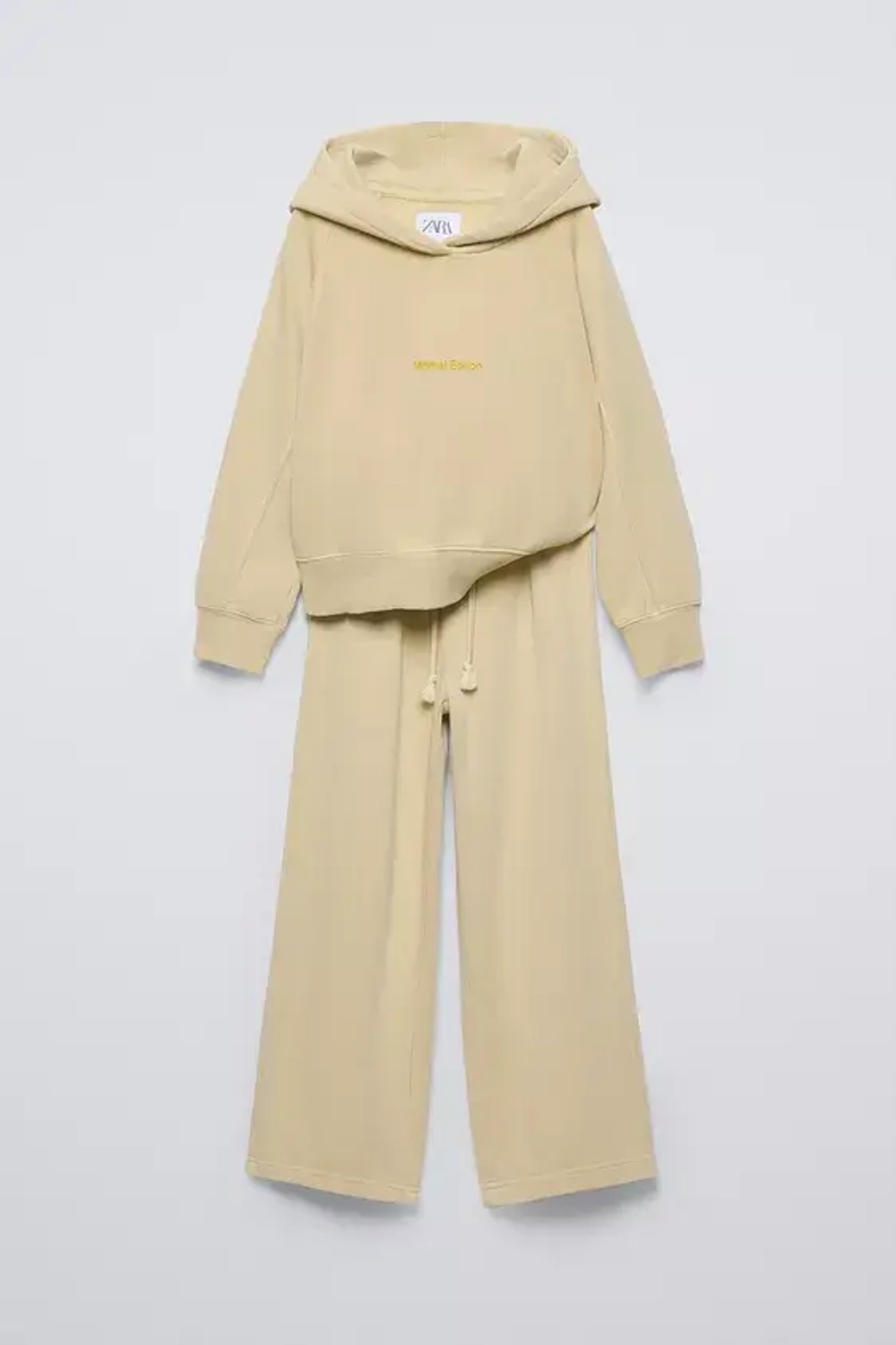 ZARA КОМПЛЕКТ ИЗ ХУДИ И БРЮК WIDE LEG, ВАНИЛЬНЫЙ