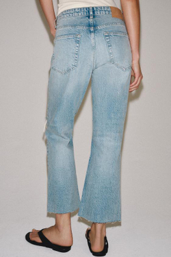 ZARA УКОРОЧЕННЫЕ ДЖИНСЫ RELAXED BOOTCUT СО СРЕДНЕЙ ПОСАДКОЙ — ZW COLLECTION, ГОЛУБОЙ