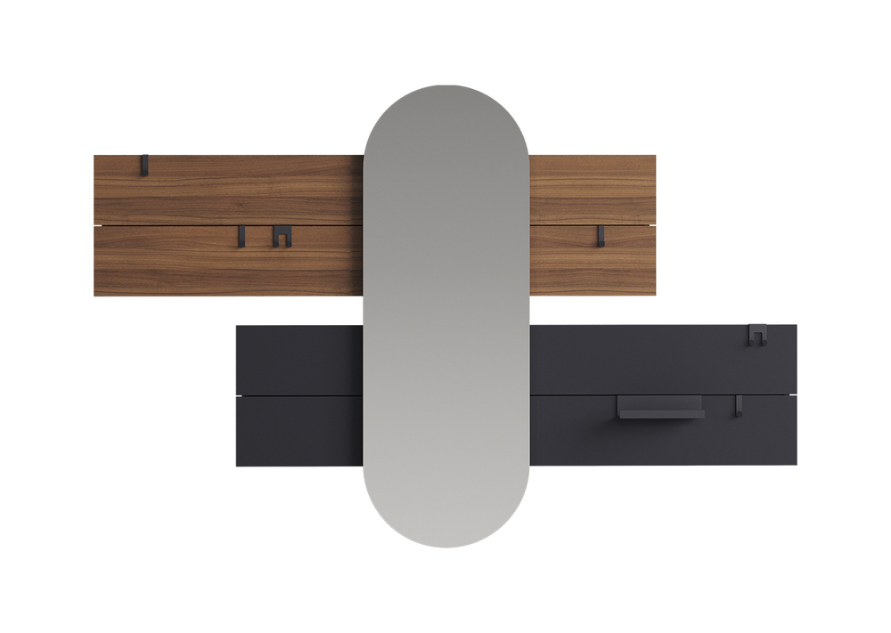 Вешалка Stripe L горизонтальная с зеркалом 60*160 см (орех, черный)