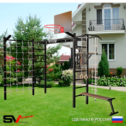 Уличная шведская стенка Sv Sport рукоход с комплектом турник прямой У5105К (Турник/Брусья/Скамья/Щит баскет/Кронш бокс/Канат/кольца/лестница/Сетка)
