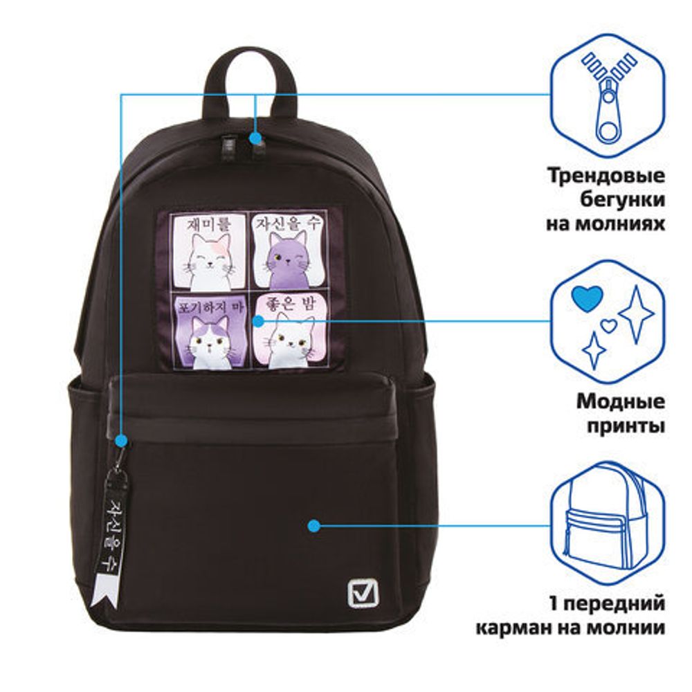 Рюкзак BRAUBERG FASHION CITY, универсальный, "Friendly cats", 44х31х16 см, 229965