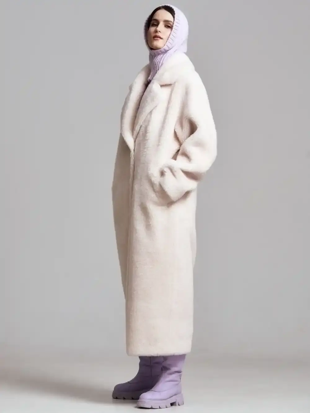 Шуба чебурашка длинная из овечьей шерсти, SilverFox (арт.S1072rm09bz)