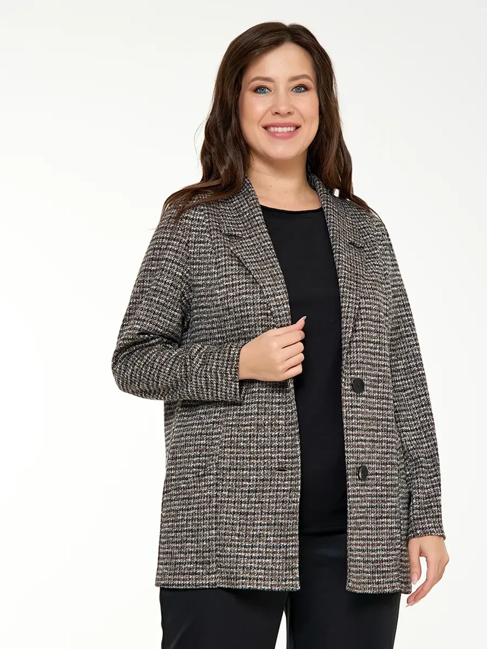 Жакет трикотажный в клетку без подклада