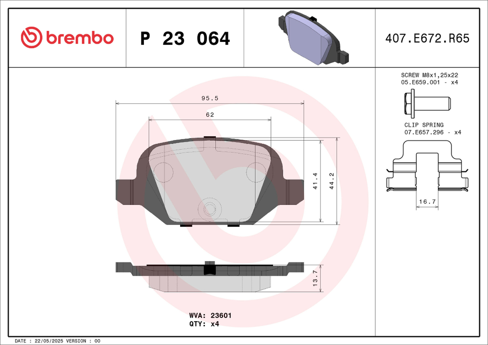 BREMBO - P23064-BRB - Brake Pad Set, disc brake