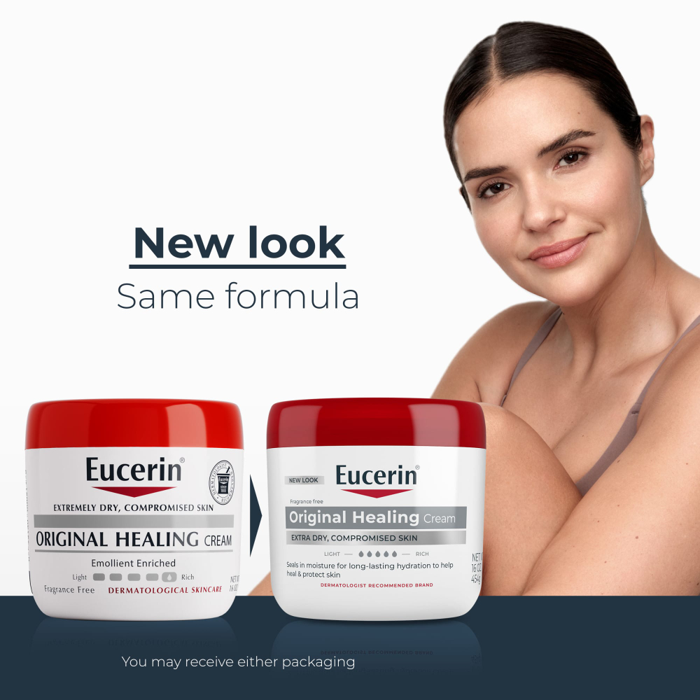 Eucerin, оригинальный заживляющий крем для очень сухой и поврежденной кожи, без отдушек, 454 г (16 унций)